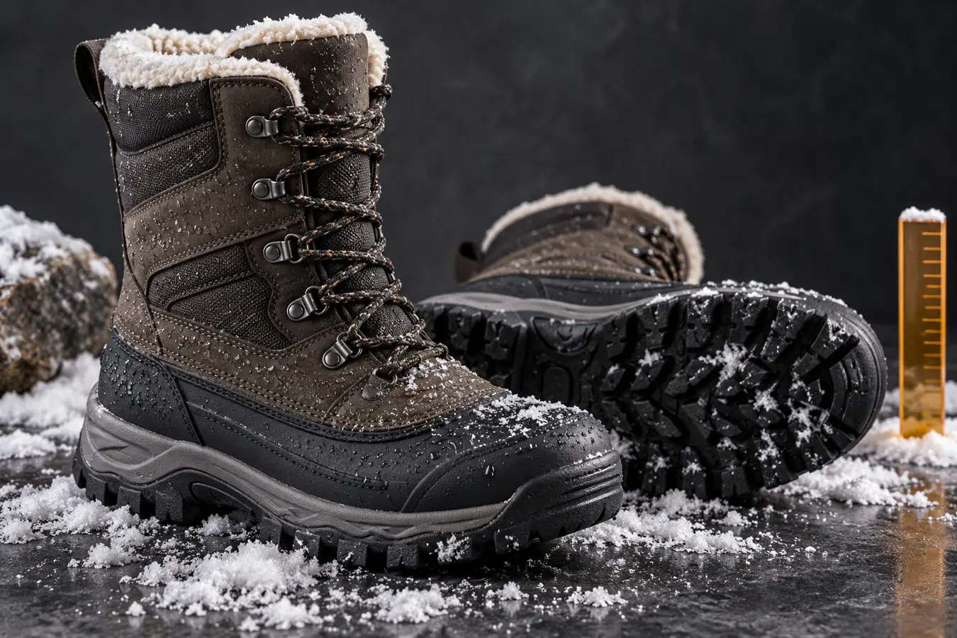 Strip snow boots, clusters and snow boot trays on a beauty sampling table